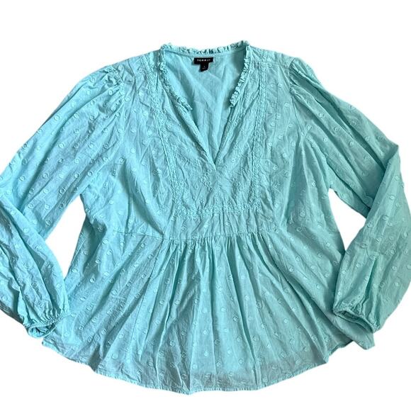 Torrid Plus Clip‎ Dot Mixed Eyelet Yoke Peasant Top Blue Size 1X - Picture 8 of 11